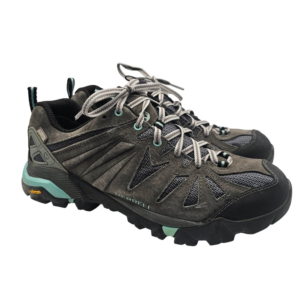 Merrell Capra Hiking Shoes 9.5 Gray Teal Vibram Waterproof Outdoor Trail Active